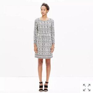 Madewell 100% Silk Dress Mini Womens 2 Black & Cream Geometric Pattern E2878